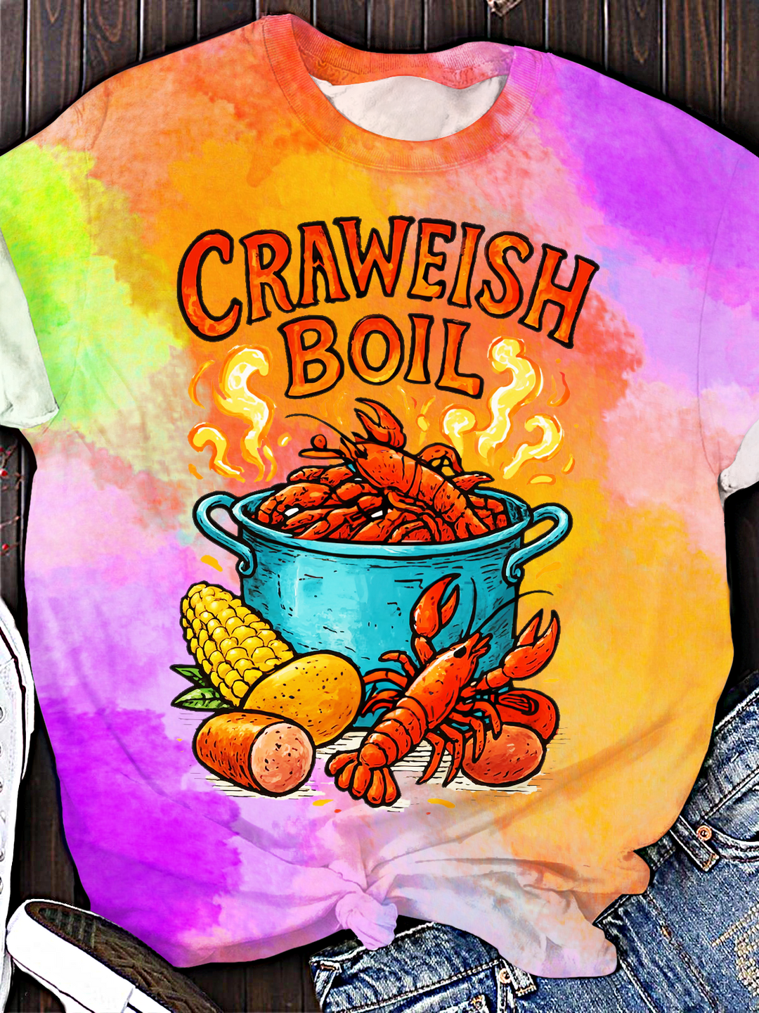 Crawfish Boil Cajun Seafood Party Crew Neck T-shirt