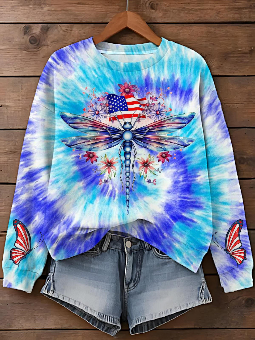 Dragonfly 4th of July Printed Long Sleeve Casual Top