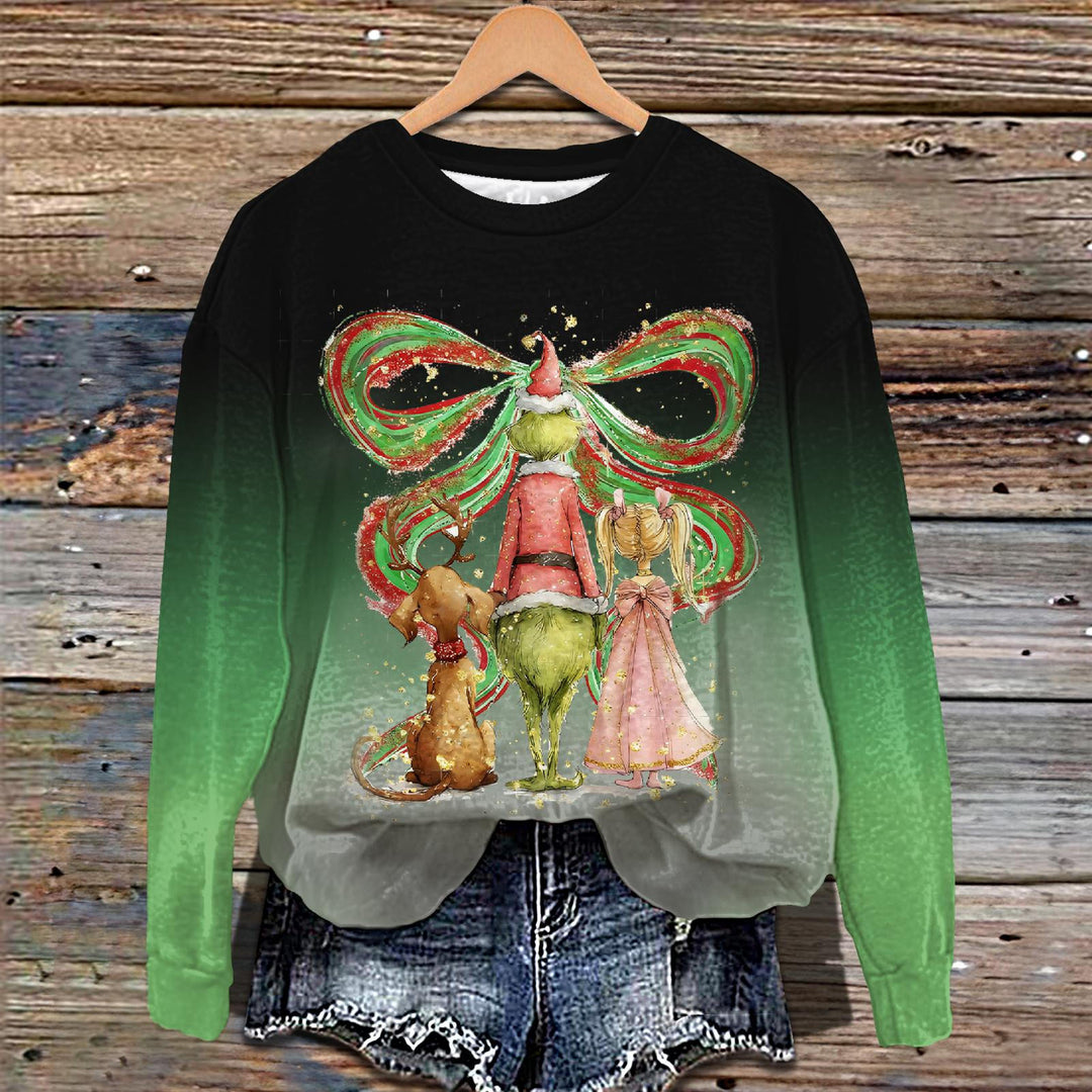 Christmas Gradient Printed Long Sleeve Casual Top