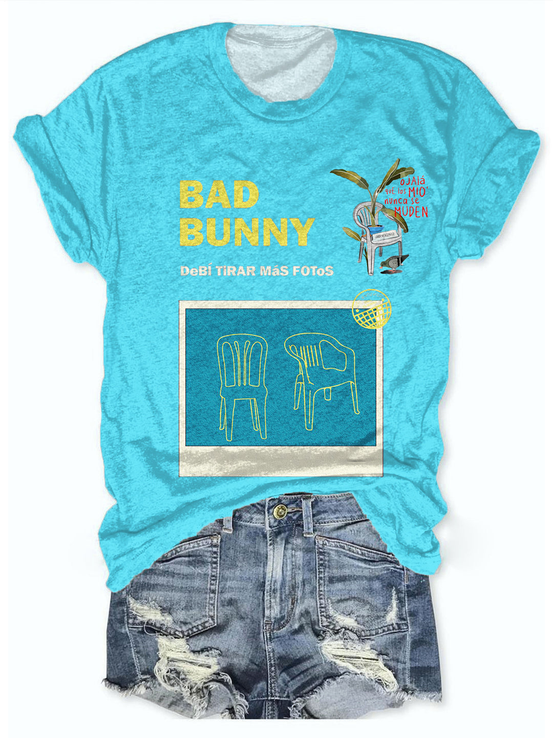 Bad Bunny Chair Print Crew Neck T-shirt