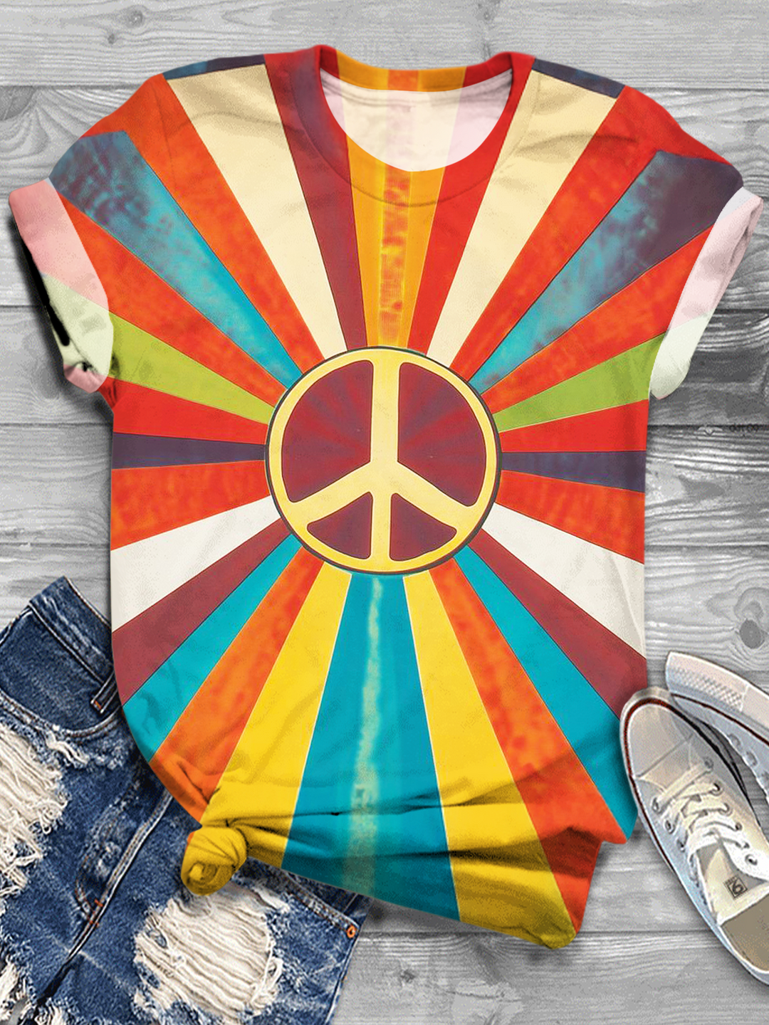 Retro Sunshine Hippie Art Crew Neck T-shirt