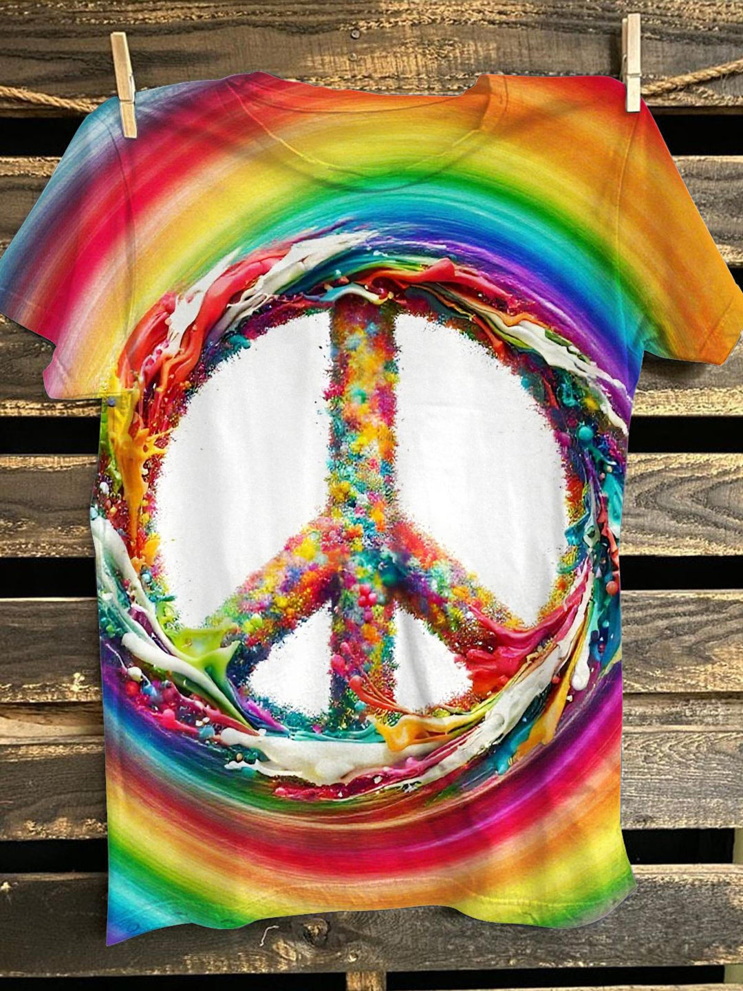 Hippie Rainbow Print Crew Neck T-shirt