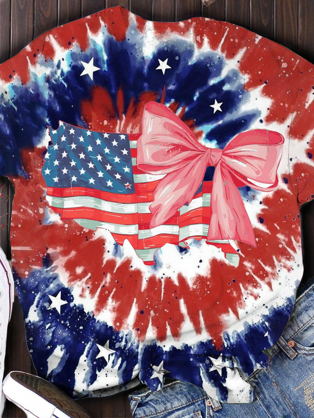 Distressed Coquette American Flag Crew Neck T-shirt