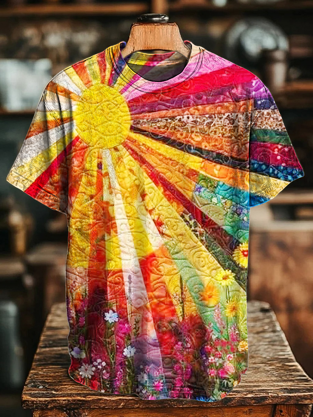 Retor Sun Floral Hippie Soul Crew Neck T-shirt