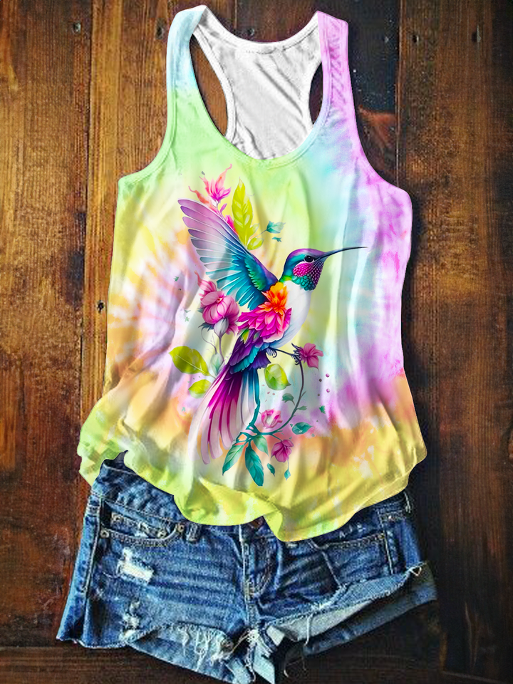 Women's Tie Dye Hummingbird Casual Top