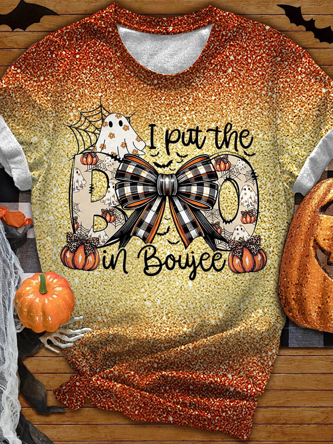 Women's Halloween I Put Boo on Boujee Printed Round T-Shirt