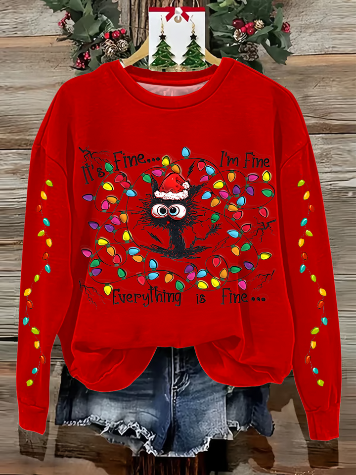 It's Fine Everything Is Fine Printed Long Sleeve Casual Top