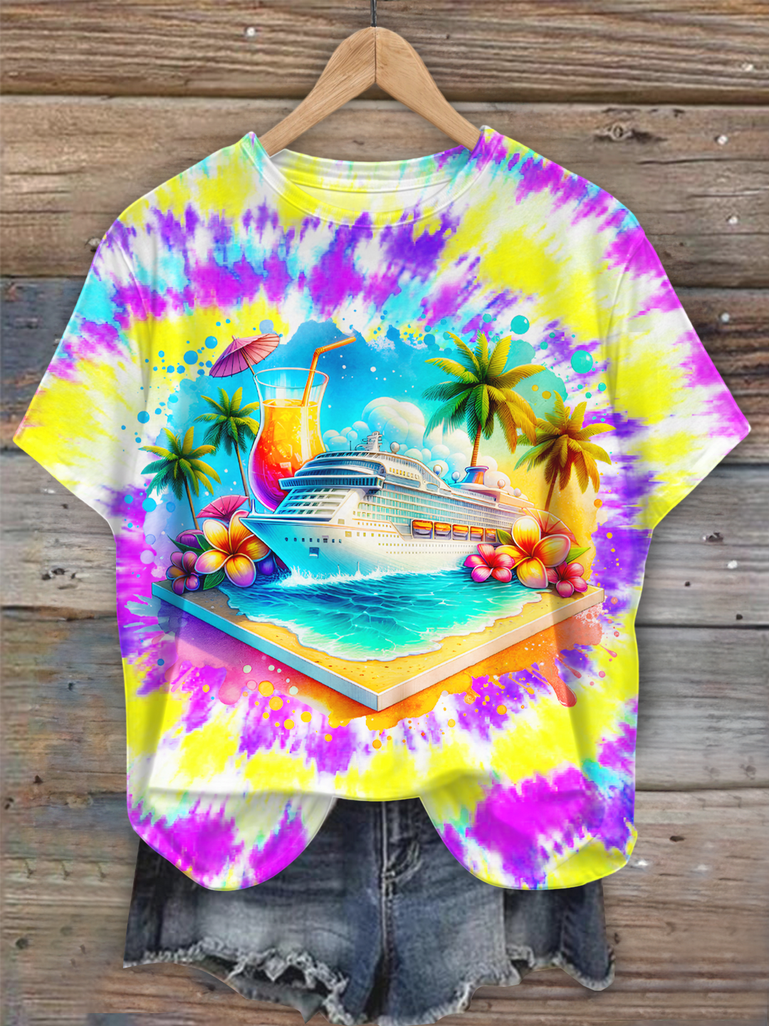 Tie-dye Cruise Watercolor Art Crew Neck T-shirt