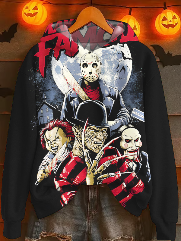 Horror Halloween Characters Long Sleeve Printed Hoodie