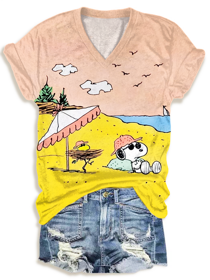 Fun Snoopy Beach Vacations V-neck T-Shirt