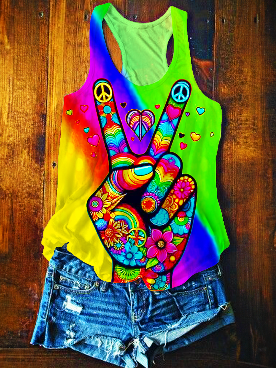 Tie Dye Hippie Love and Peace Art Printed Casual Tank Top