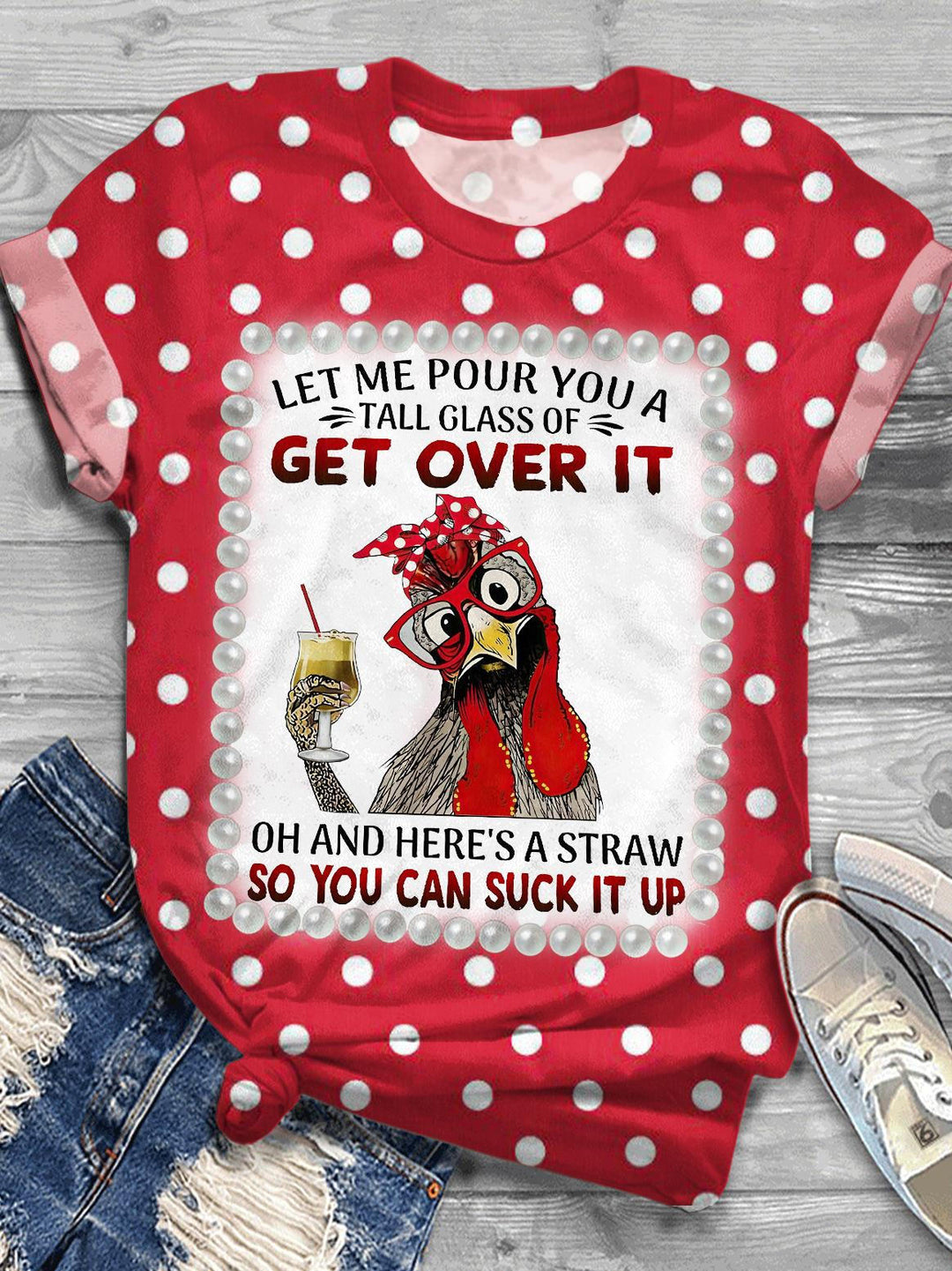 Fun Rooster Print Crew Neck T-shirt