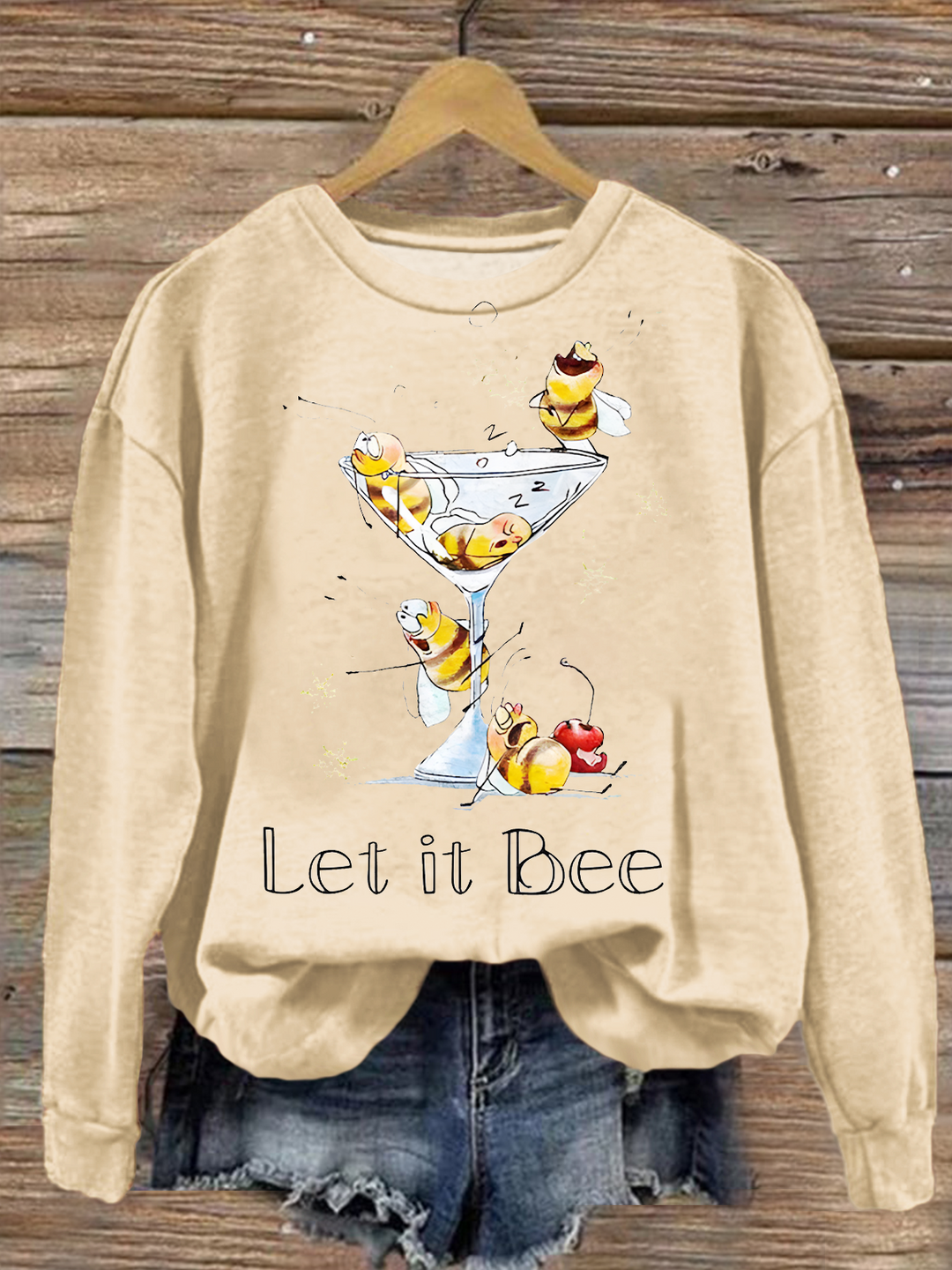 Let It Bee Printed Long Sleeve Casual Top
