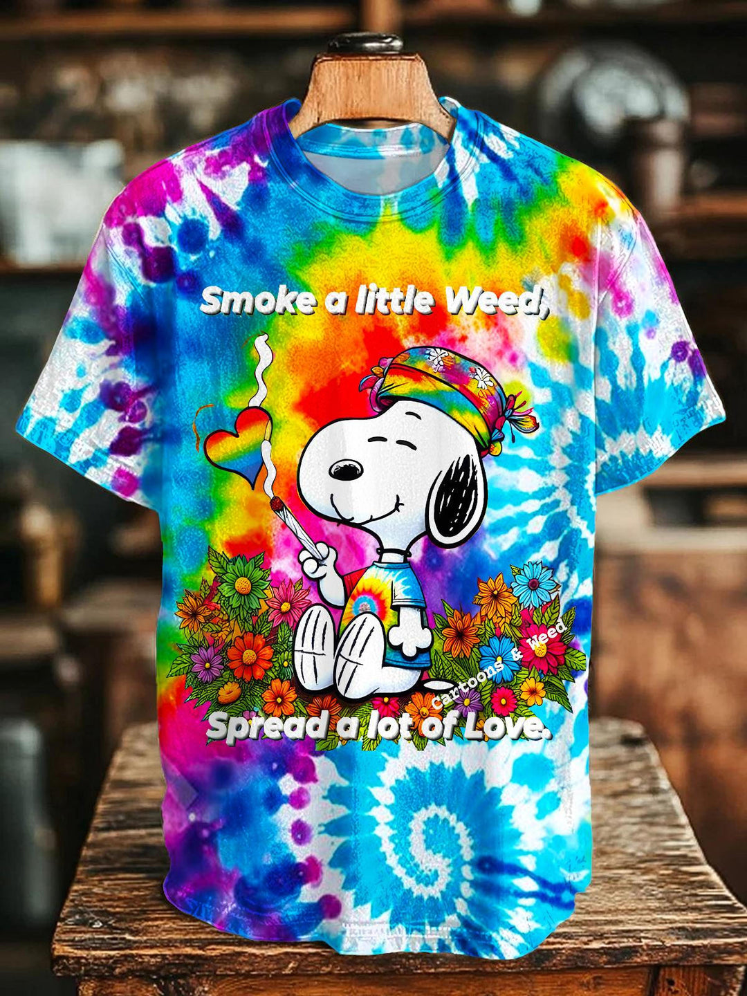 Hippie Snoopy Print Crew Neck T-shirt