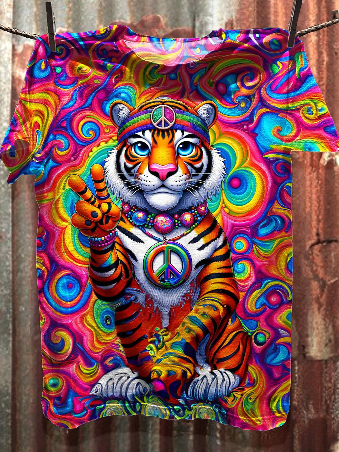 Hippie Tiger Print Crew Neck T-shirt