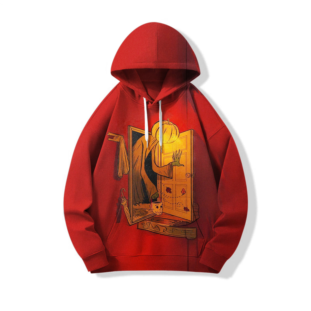 Fun Halloween Pumpkin Loose Fit Hooded Sweatshirt With Pockets