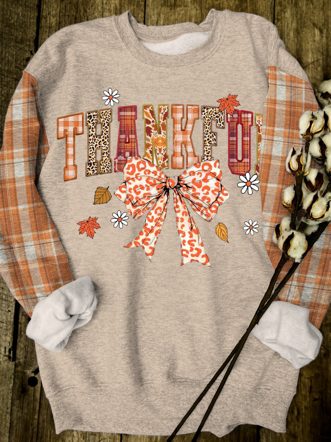 Thankful Coquette Bow Leopard Printed Long Sleeve Casual Top