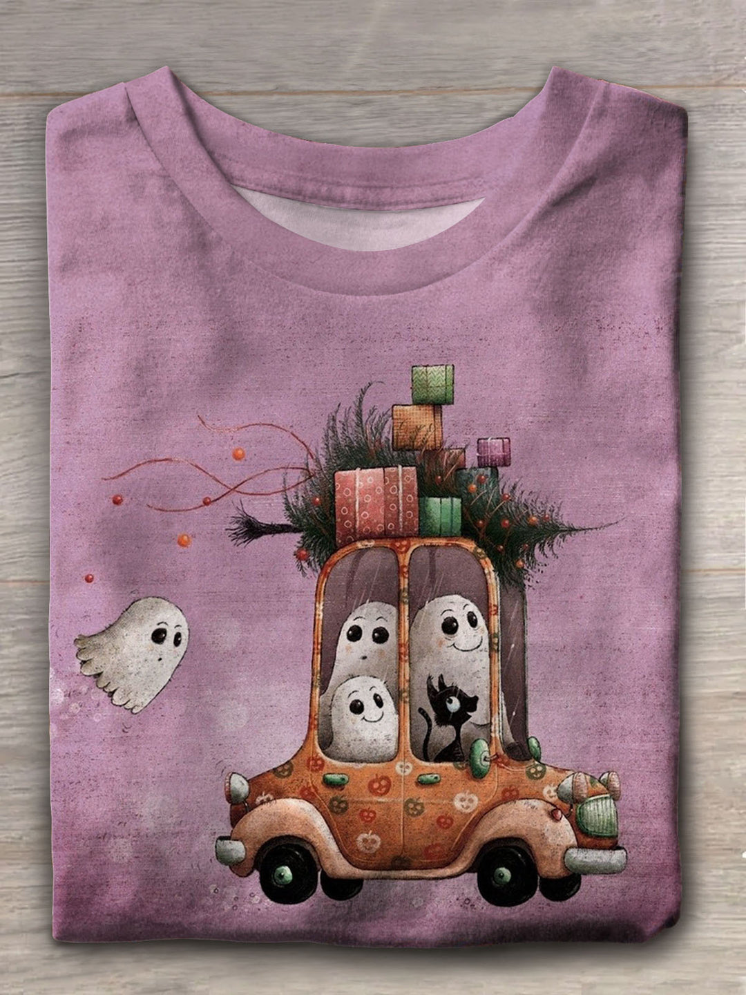 Women's Halloween Elf Car Retro Print Short Sleeve T-Shirt