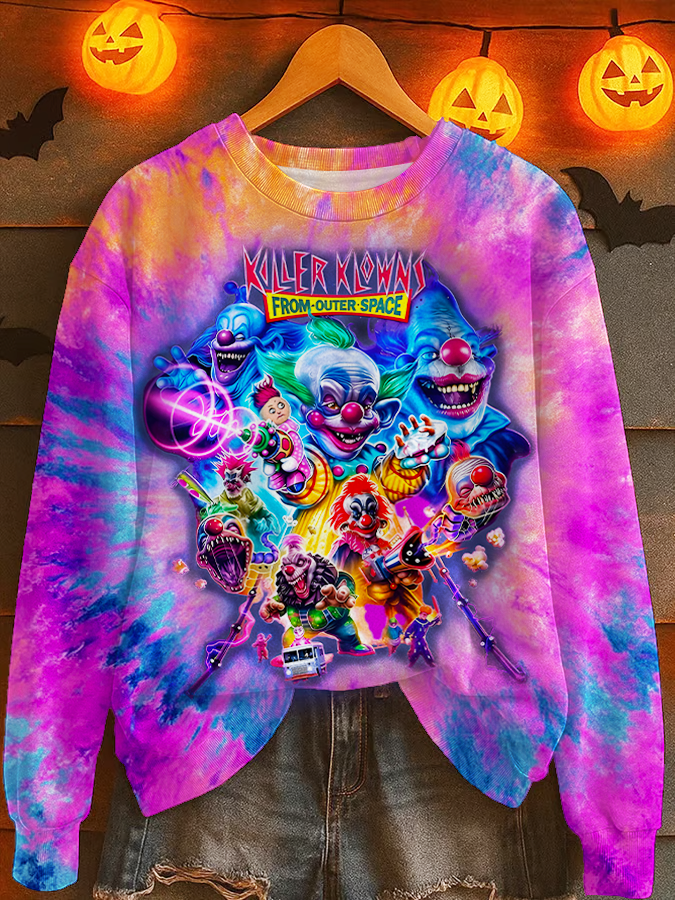 Comedy Horror Killer Clowns From Outer Space Printed Long Sleeve Casual Top