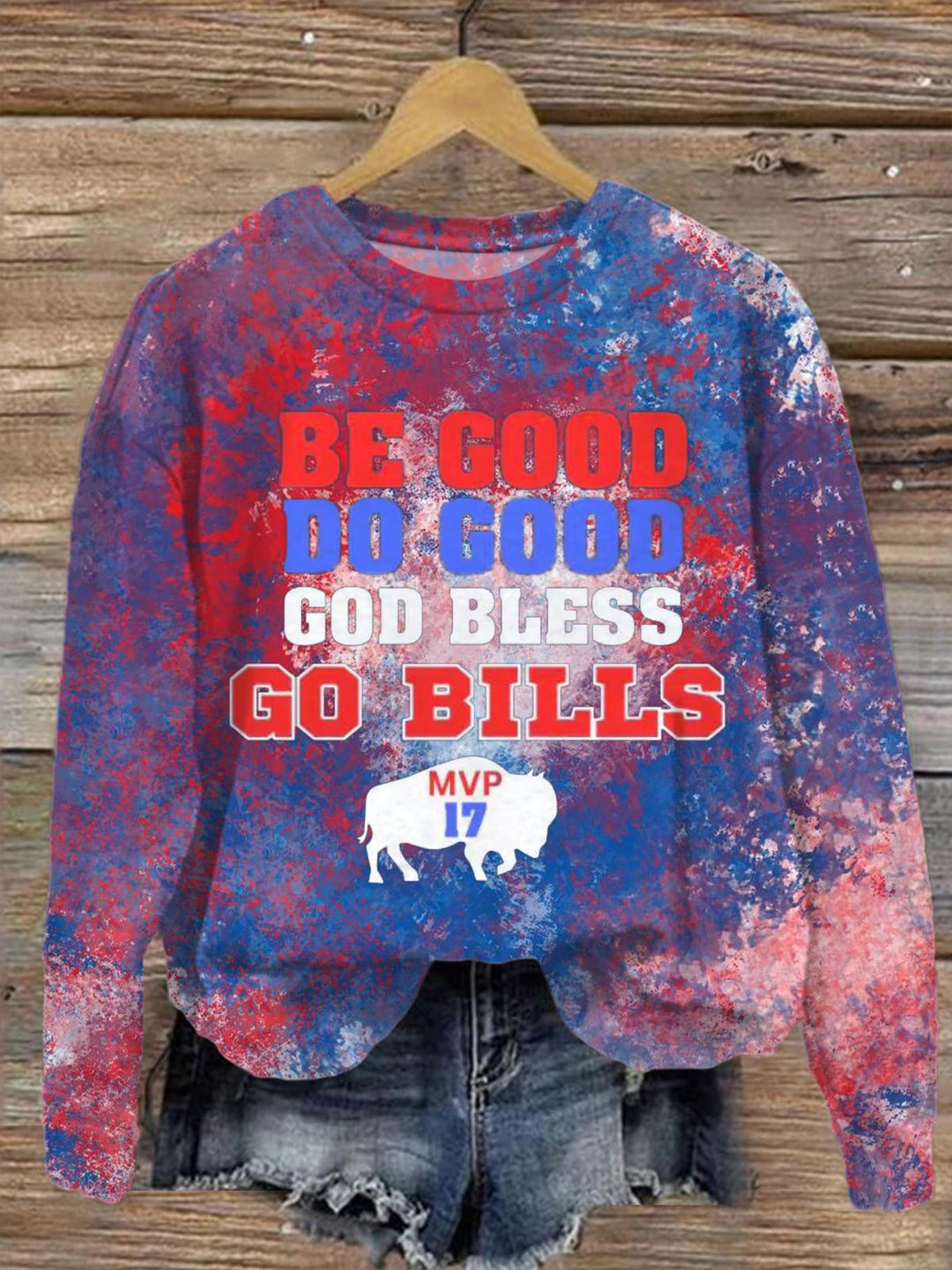 Be Good Do Good God Bless Go Bills Printed Long Sleeve Casual Top