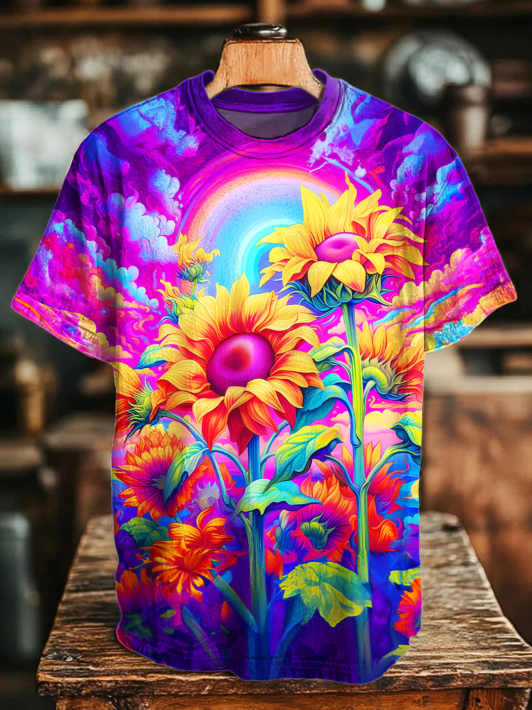 Rainbow Sunflower Crew Neck T-shirt