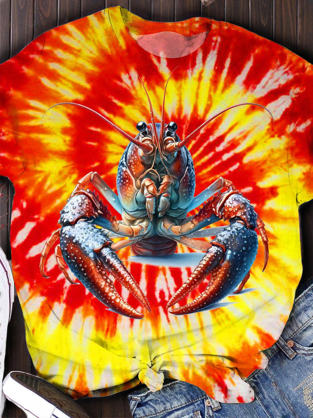Crawfish Tie Dye Printed Crew Neck T-shirt