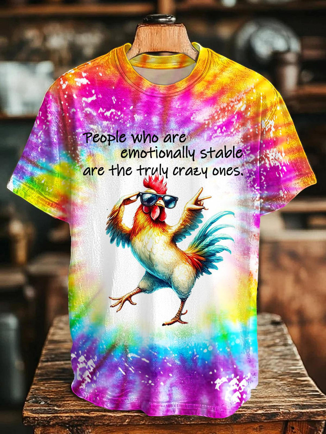 Fun Rooster Print Crew Neck T-shirt