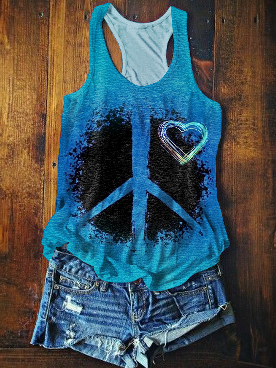 Love Hippie Peace Art Printed Casual Tank Top