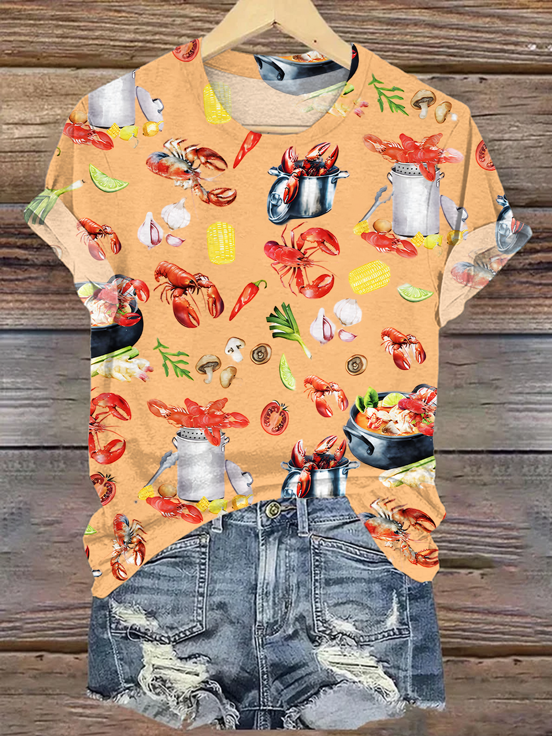 Fun Crawfish Boil Party Print Crew Neck T-shirt