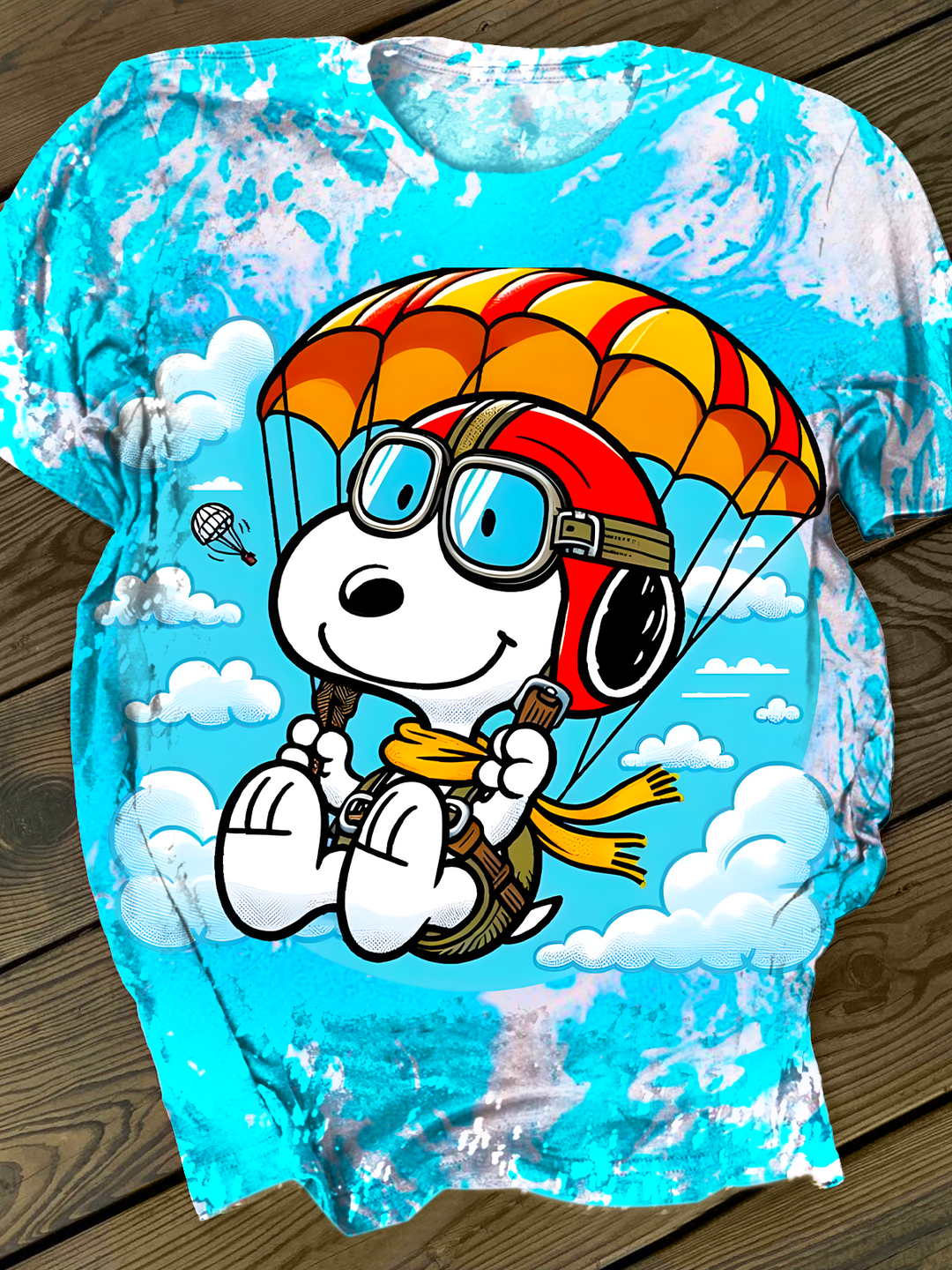 Tie-dye Fun Pilot Snoopy Crew Neck T-shirt