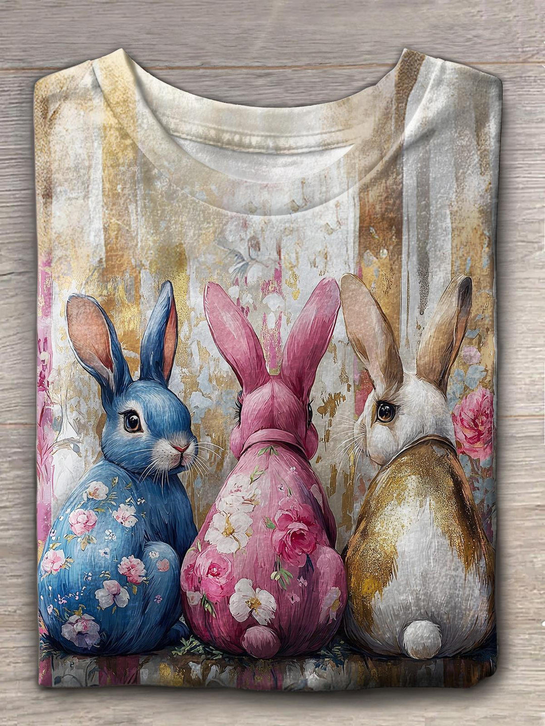 Cute Retro Coquette Easter Bunny Crew Neck T-shirt