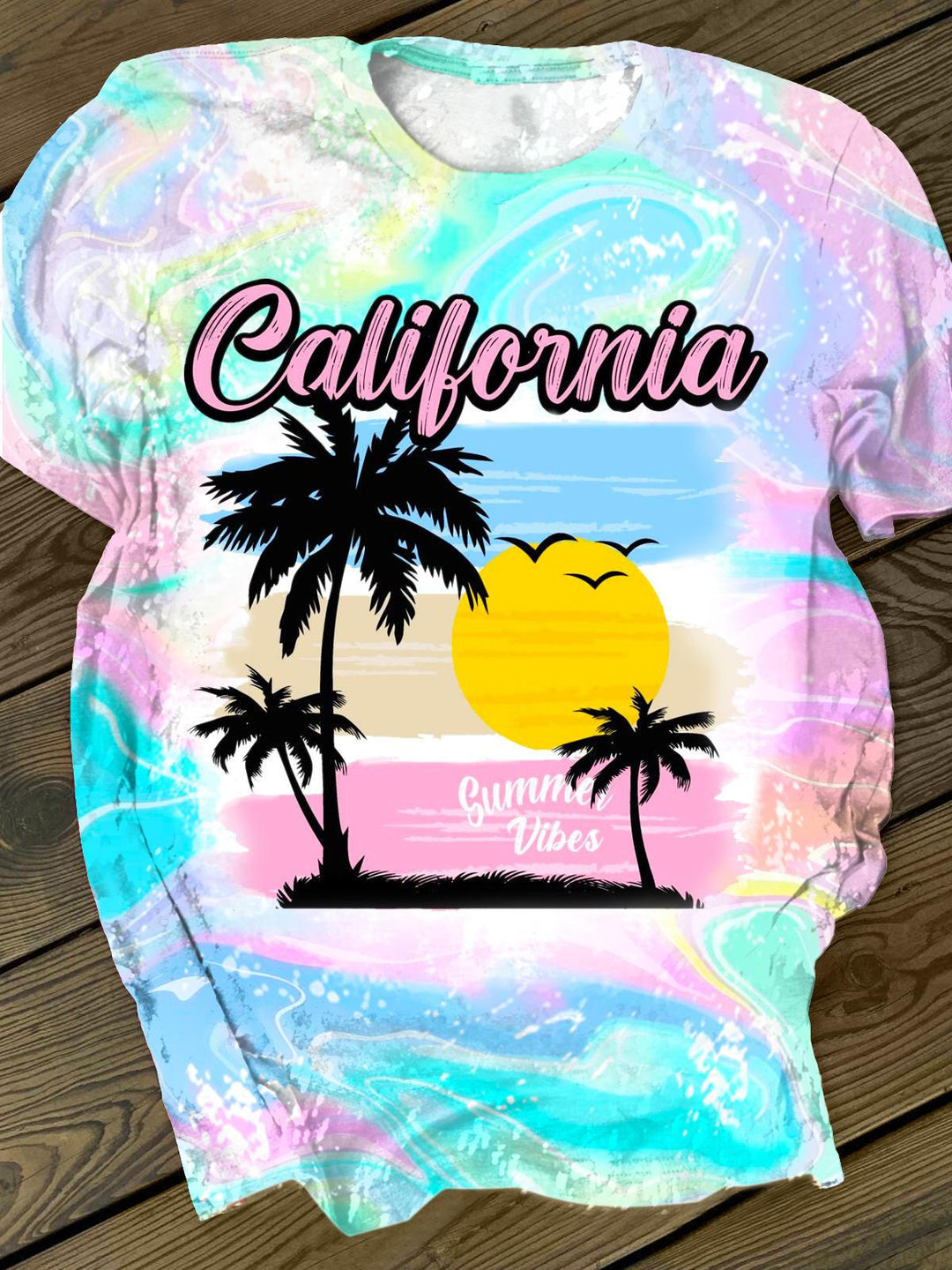 Elegant Coconut Tree Print Crew Neck T-shirt
