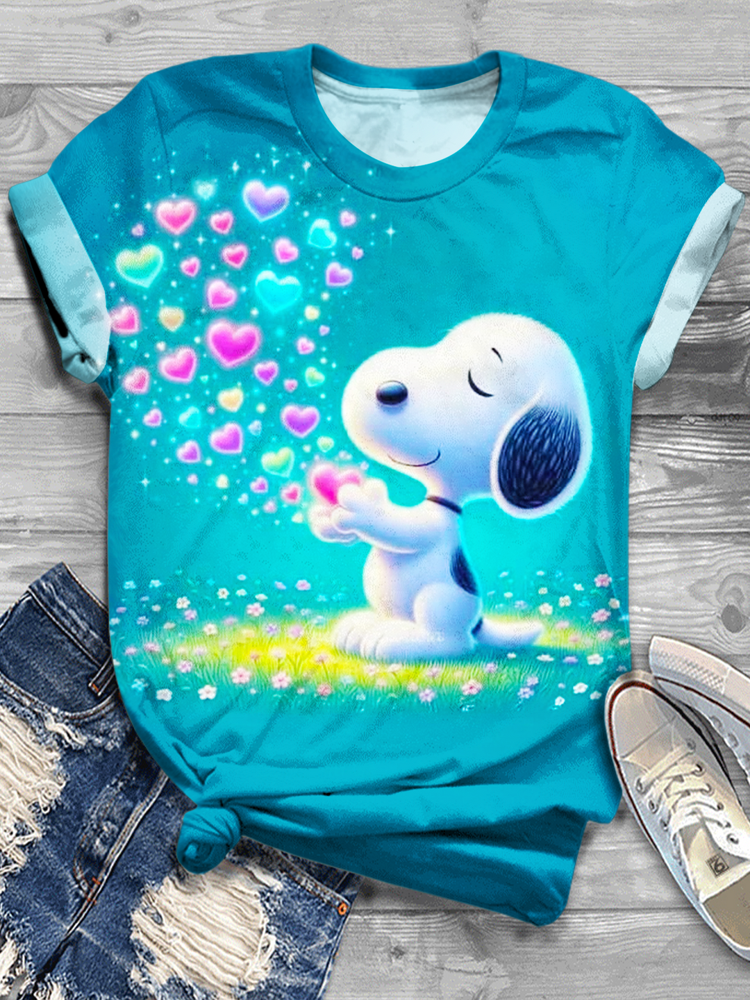 Hippie Snoopy Love Crew Neck T-shirt