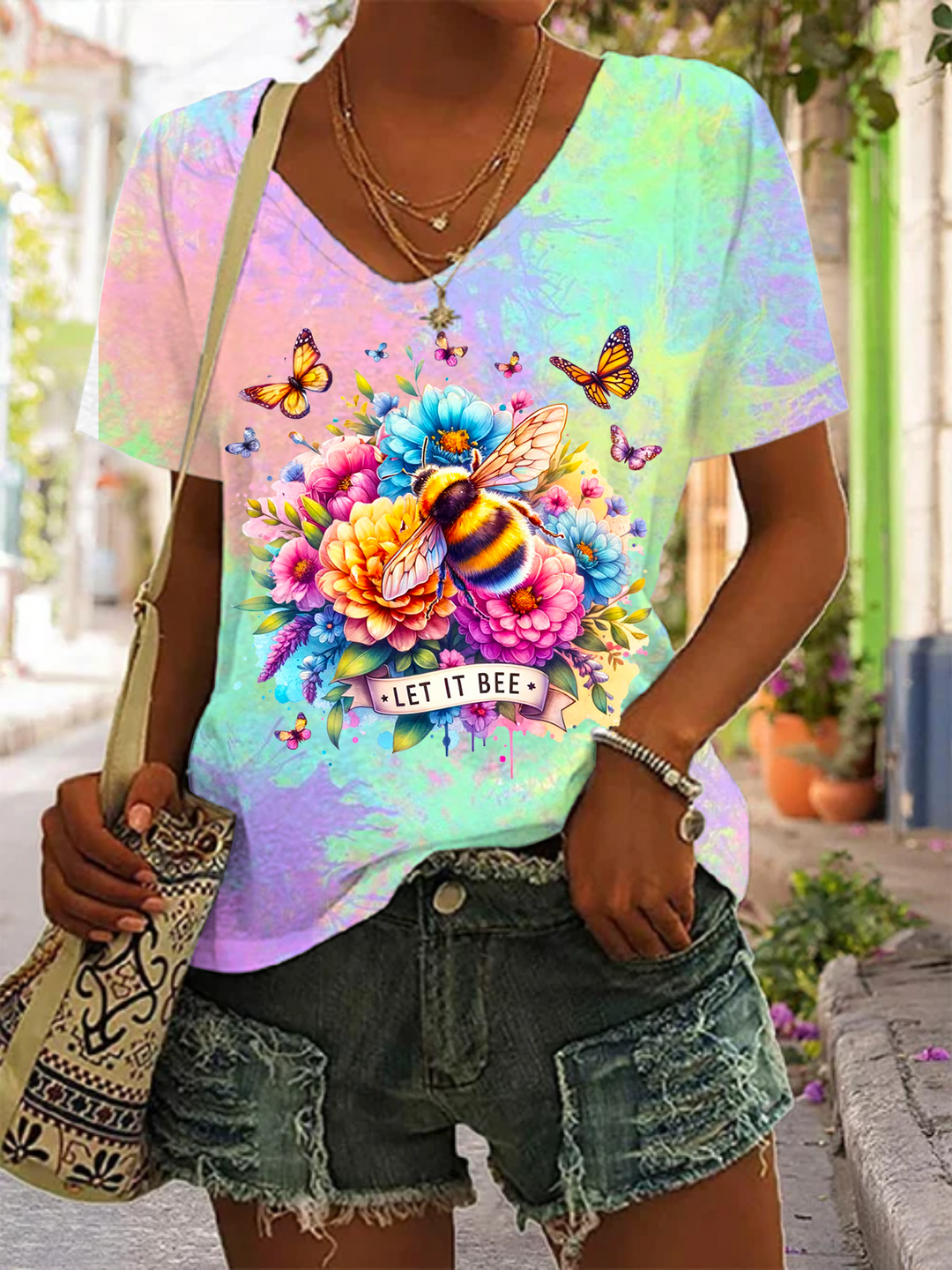 Spring Floral Let it Bee V-neck T-Shirt