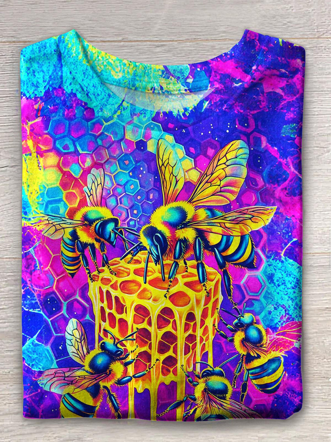 Hippie Colorful Bee Crew Neck T-shirt