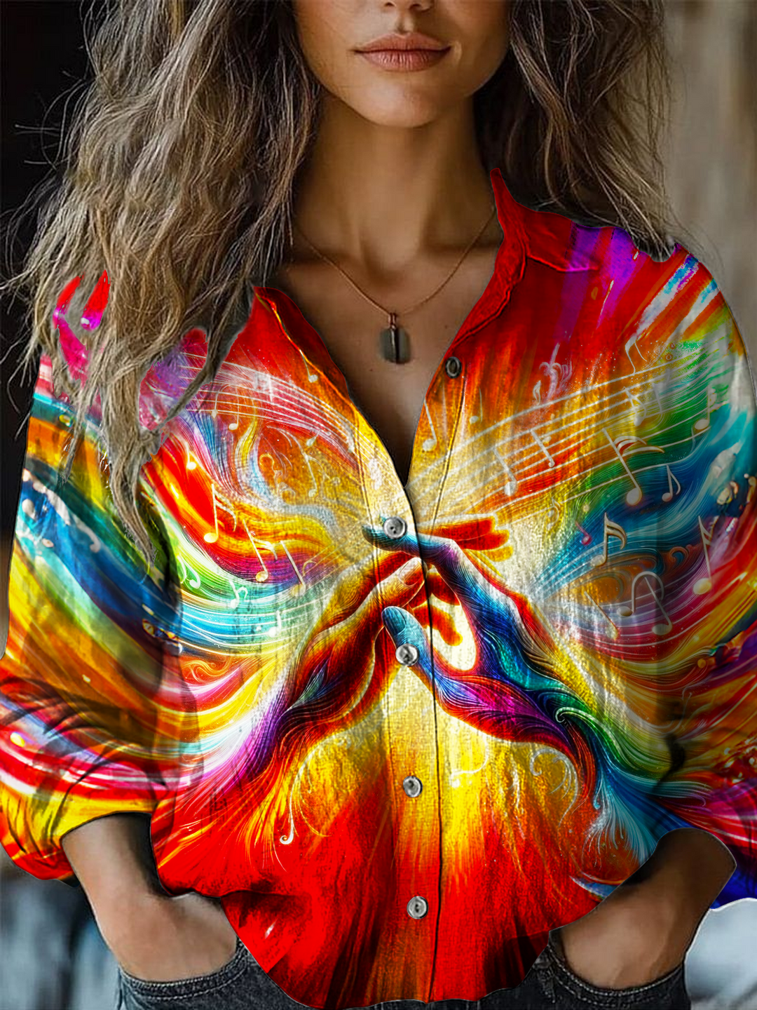 Colorful Hippie Peace Friendly Hands Women's Printed Casual Shirt