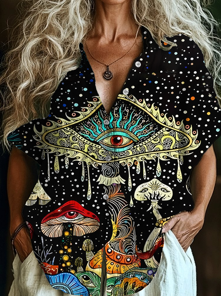 Retro Hippie Osychedelic World Lapel Short Sleeve Shirt