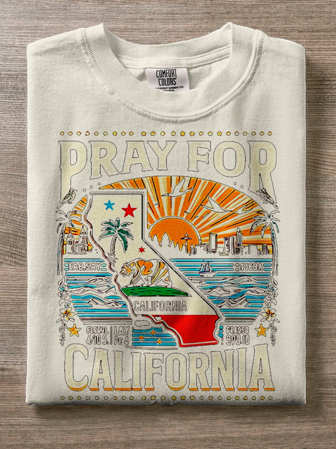 Pray For California Print Crew Neck T-shirt