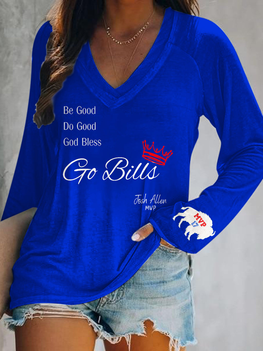 Go Bills Buffalo Bills Print V-Neck Long Sleeve Top