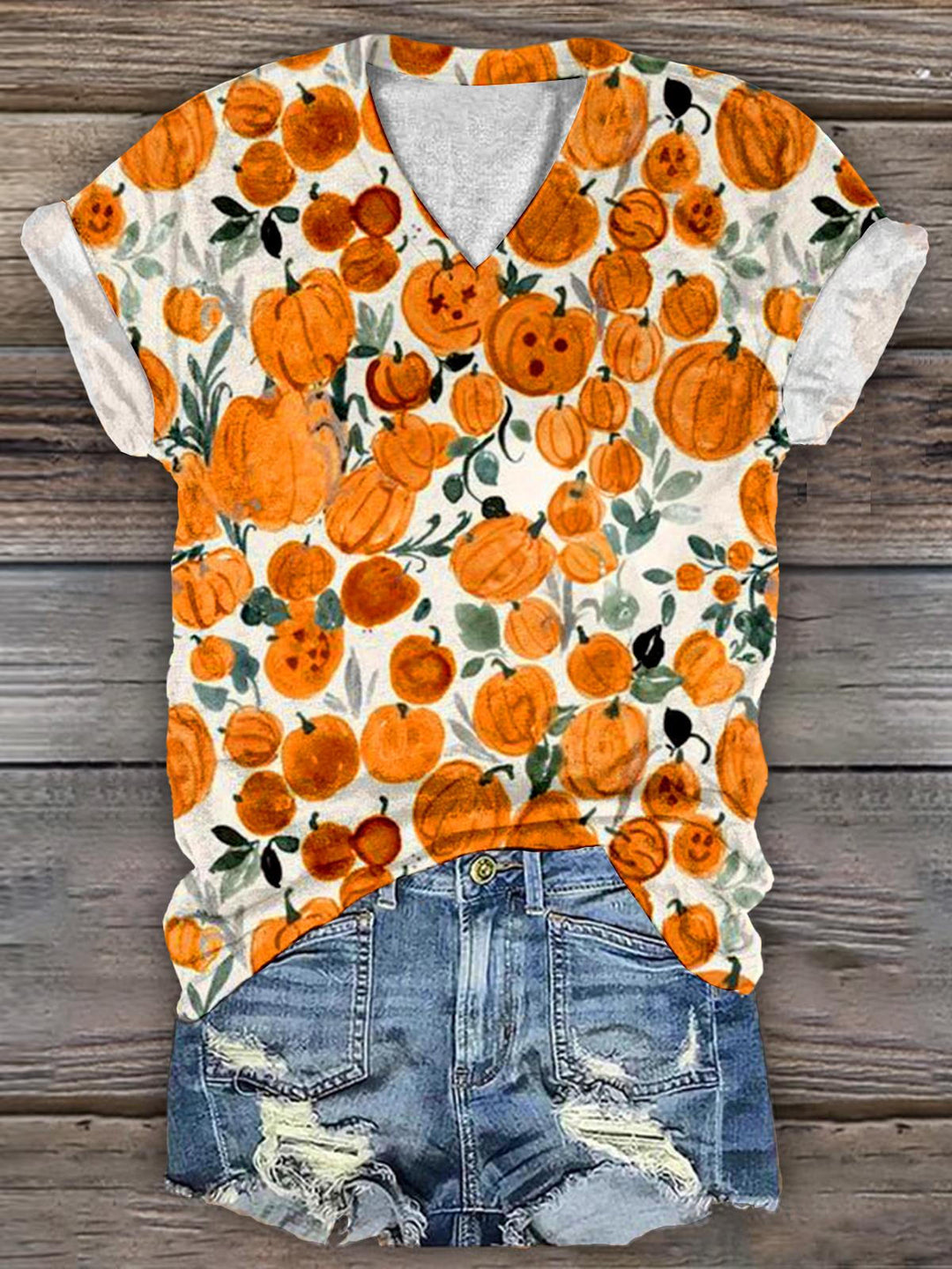 Women's Halloween Pumpkin Print Short Sleeve T-Shirt