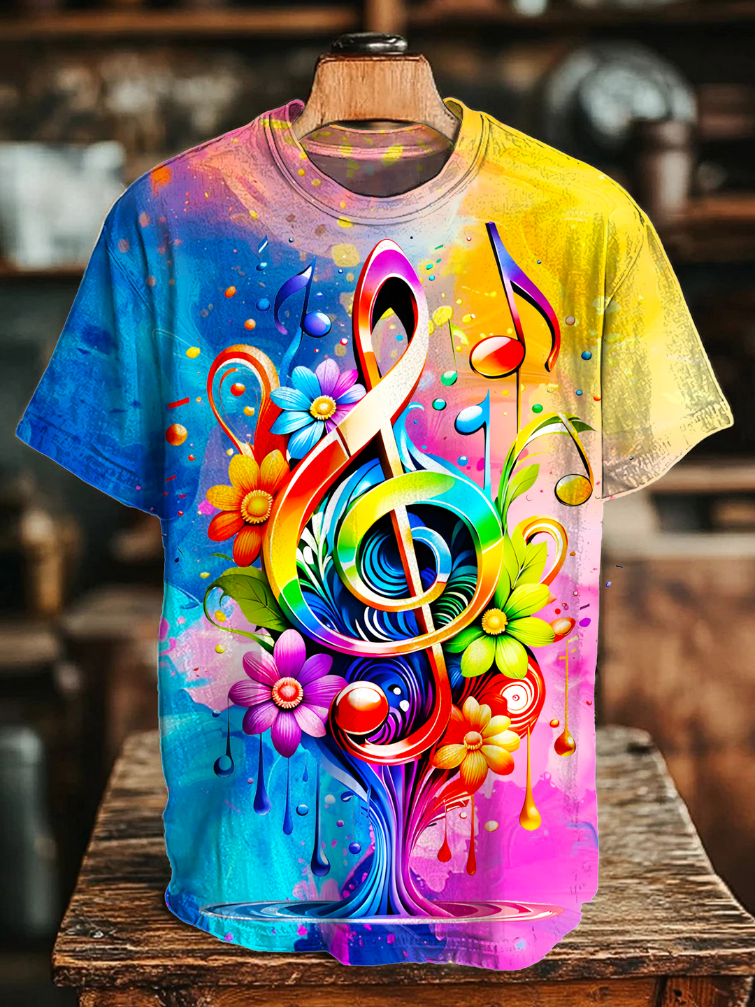 Colorful Hippie Music Art Crew Neck T-shirt