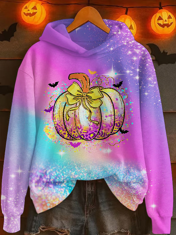 Halloween Colorful Pumpkin Long Sleeve Printed Hoodie