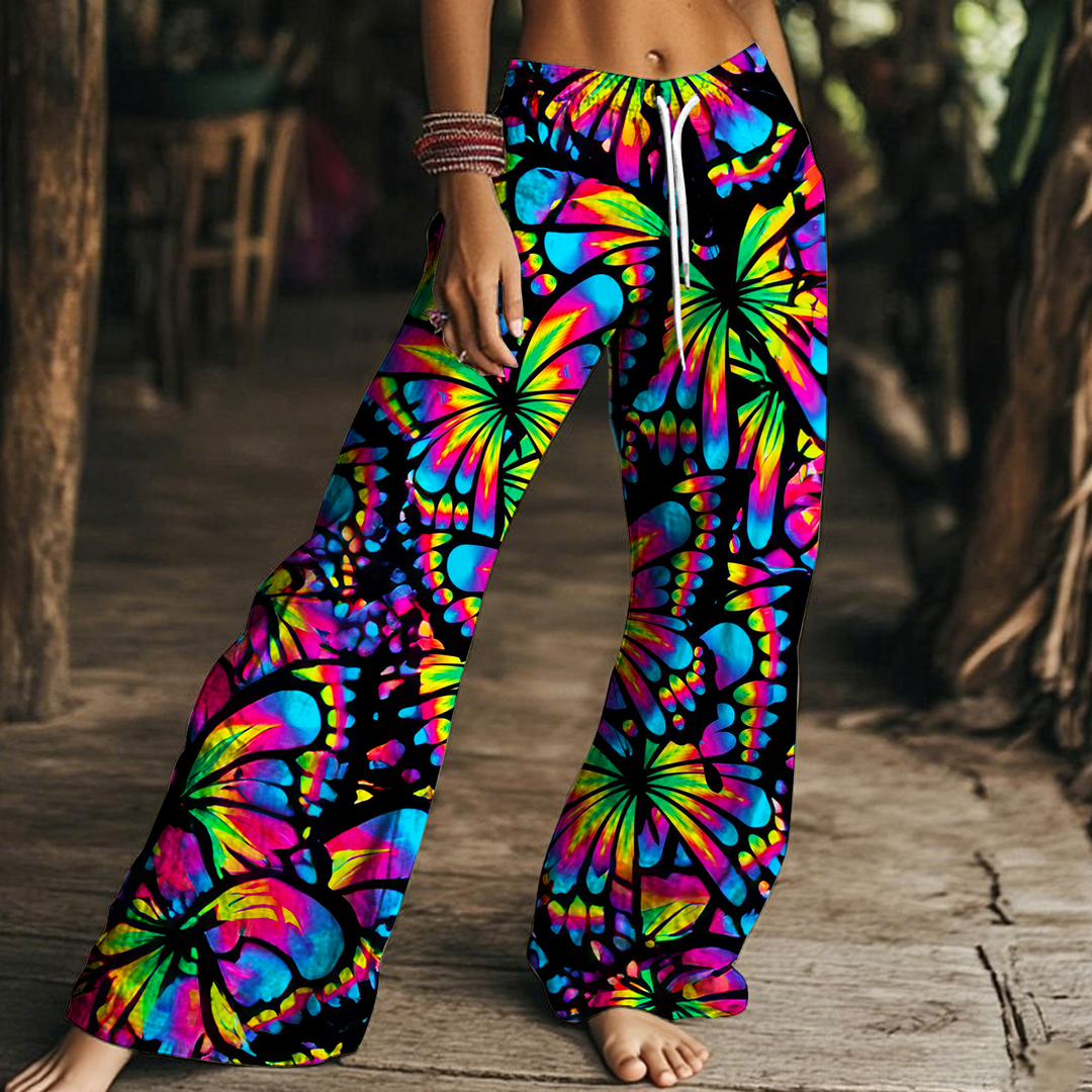 Hippie Butterfly Art Women's Drawstring Wide-Leg Pants