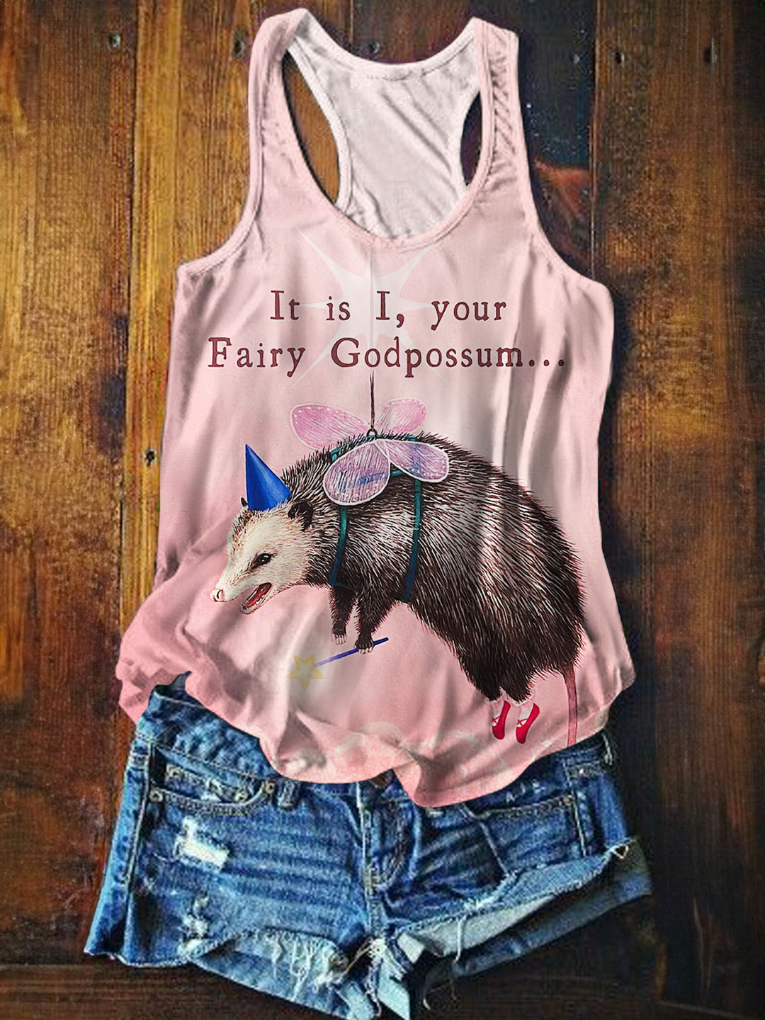 Women's Possum Print Tie Dye T-Shirt Tank Top