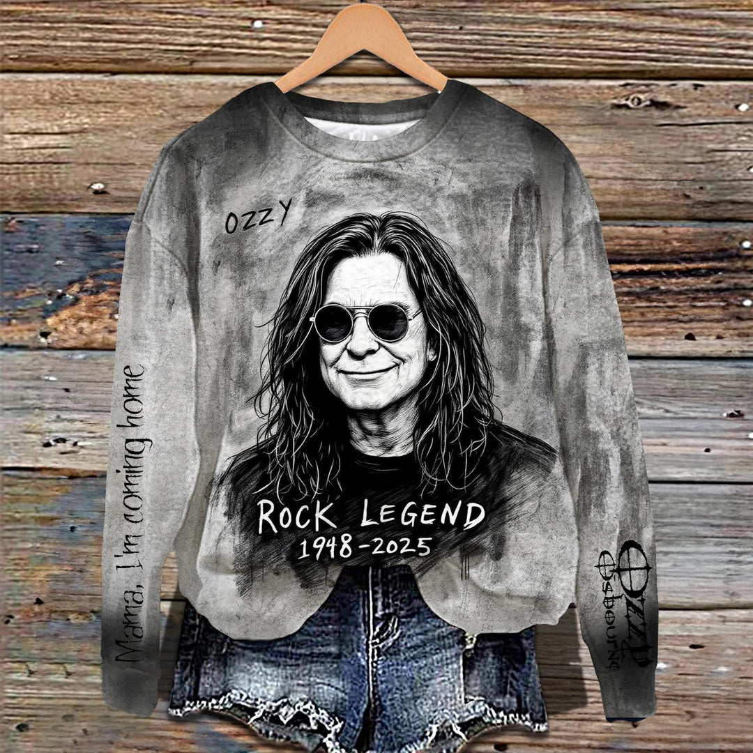 Ozzy Osbourne Portrait Sketch Printed Long Sleeve Casual Top