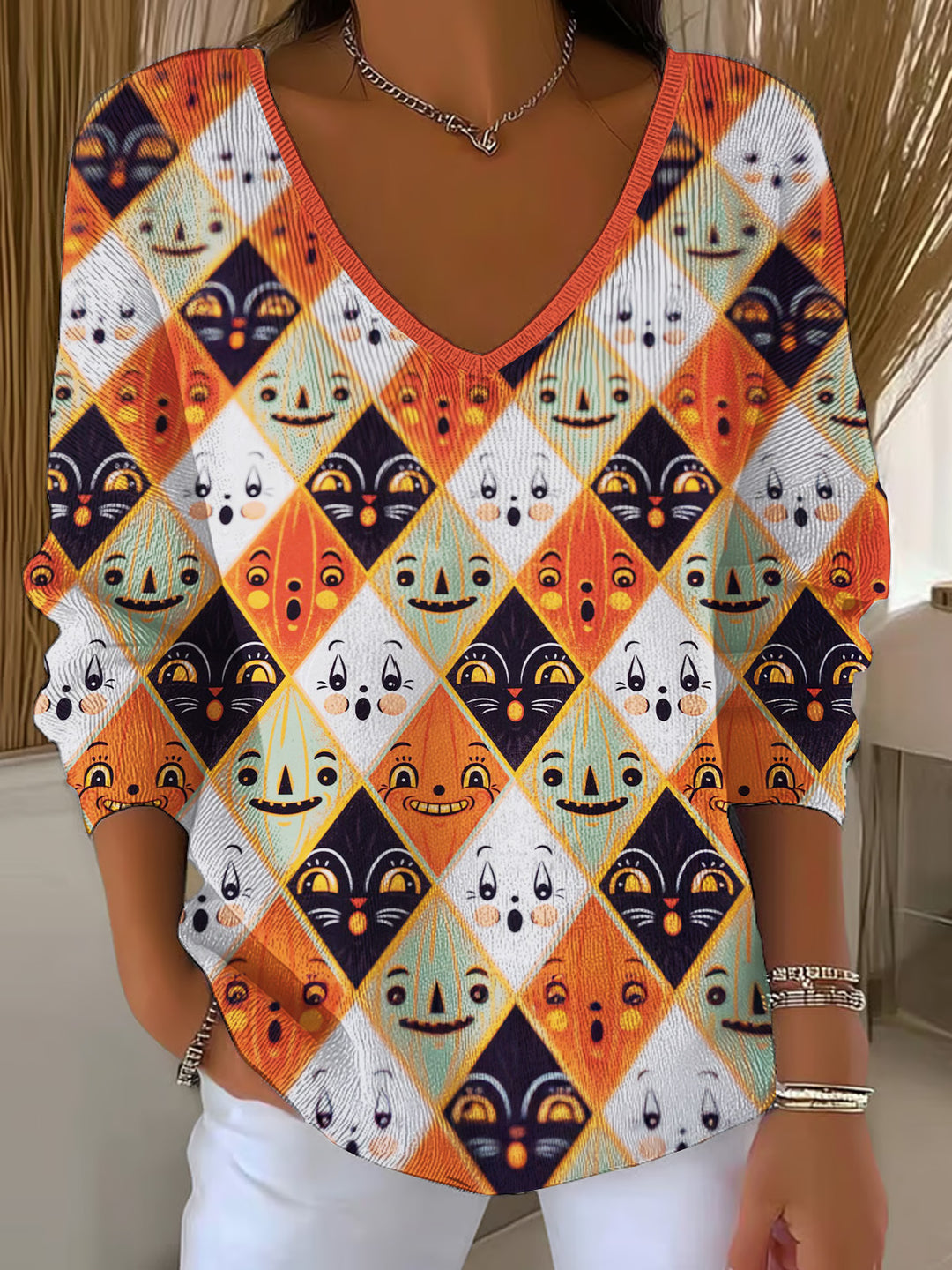 Halloween Retro Ladies Loose Short Sleeve T-shirt