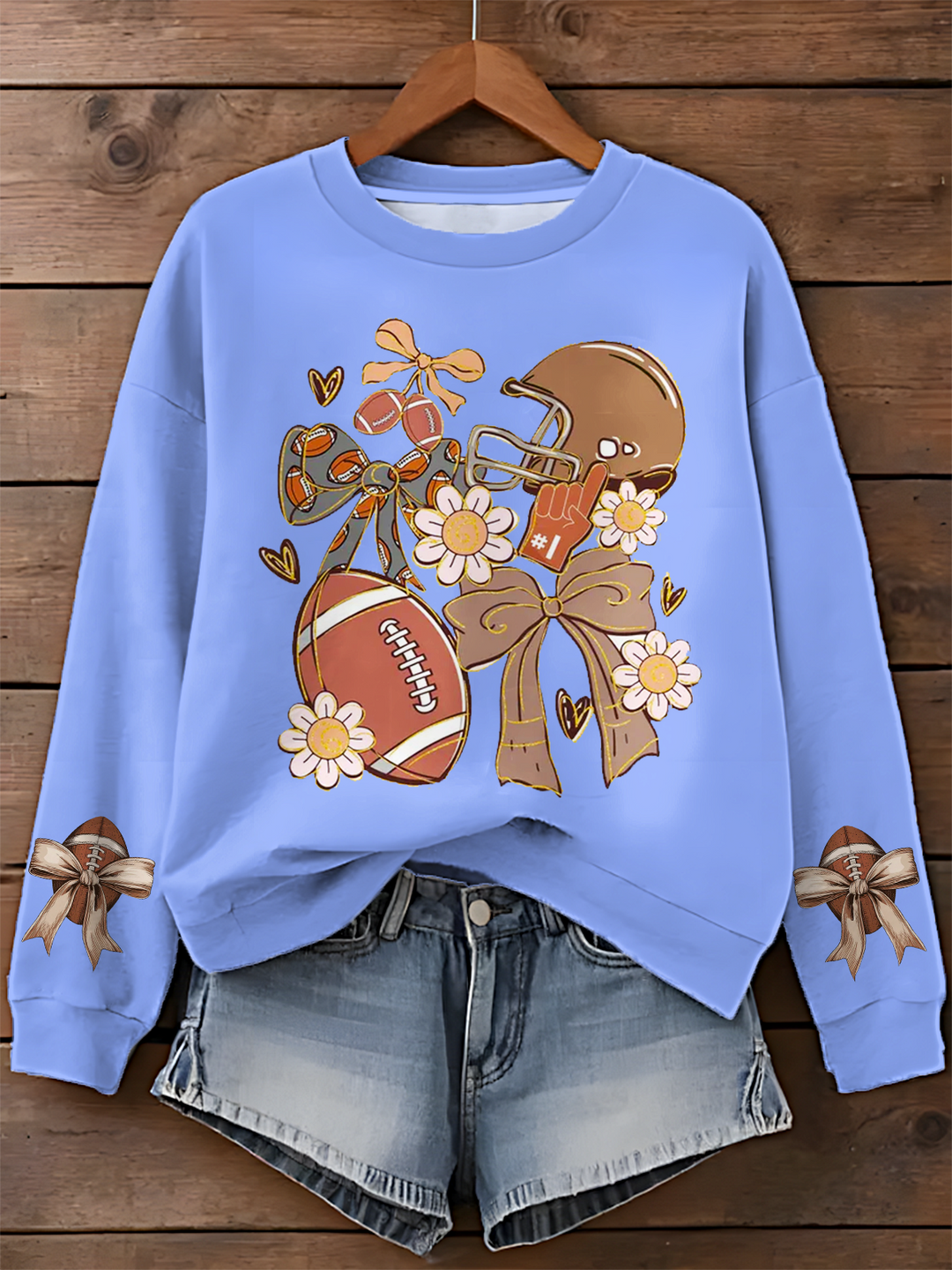 Game Day Football Coquette Printed Long Sleeve Casual Top