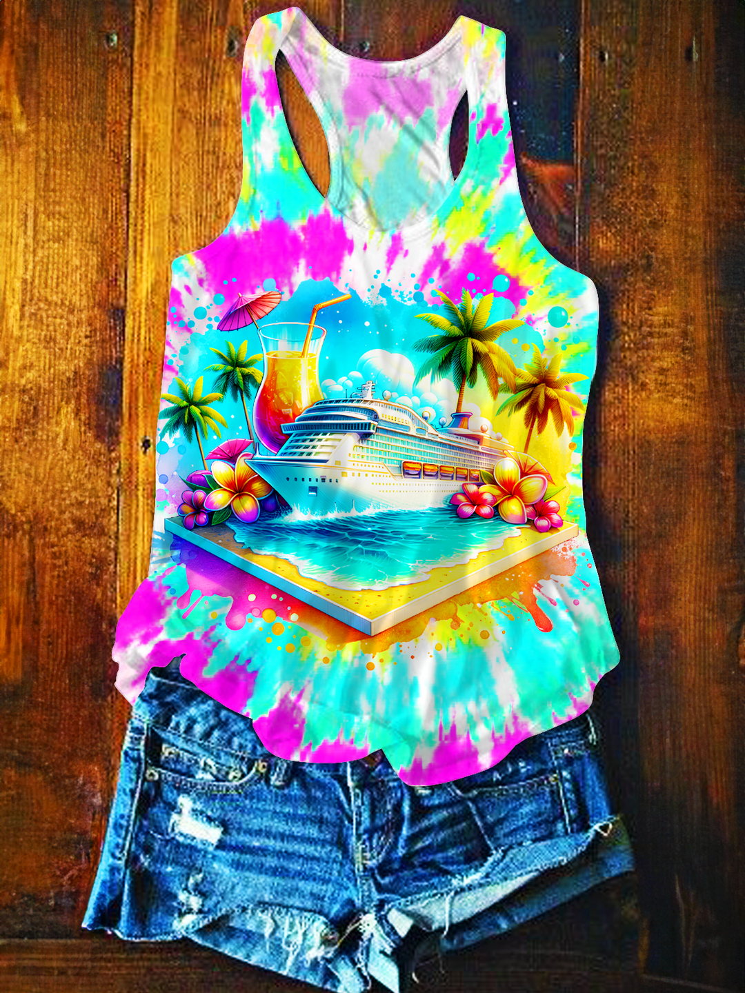Vacation Cruise Watercolor Art Printed Casual Tank Top