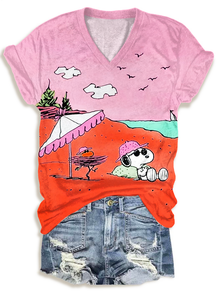 Fun Snoopy Beach Vacations V-neck T-Shirt