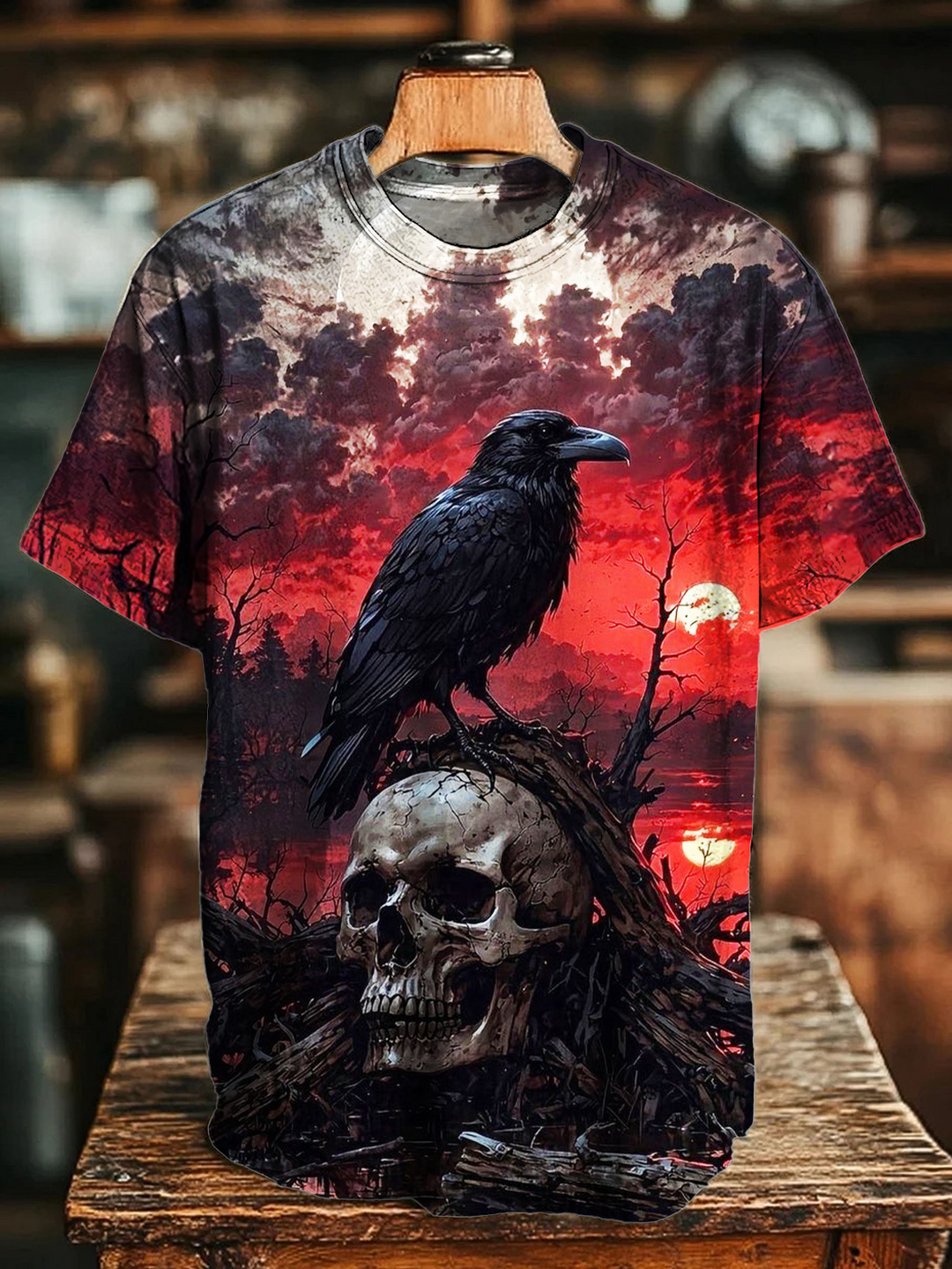 Halloween Scary Crow Crew Neck T-shirt